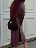 High Waist PU Leather Slit Pencil Skirt_CWDTD00548