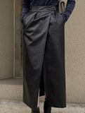 Women PU High Waist Slit Midi Skirt_CWDTD00549