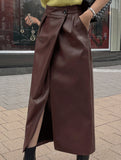 Women PU High Waist Slit Midi Skirt_CWDTD00549