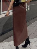 Women PU High Waist Slit Midi Skirt_CWDTD00549