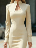 High Neck Long Sleeve Slim Fit Dress_CWDTD00551