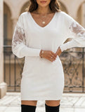 V Neck Lace Patchwork Printed Dress_CWDTD00554