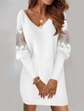 V Neck Lace Patchwork Printed Dress_CWDTD00554