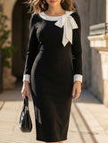 Bow Color Block Bodycon Work Dress_CWDTD00556