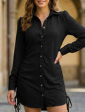 Solid Color Drawstring Long Sleeve Dress_CWDTD00557