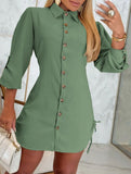 Solid Color Drawstring Long Sleeve Dress_CWDTD00557