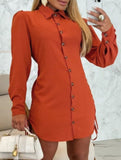 Solid Color Drawstring Long Sleeve Dress_CWDTD00557