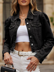 Washed casual raw-edge cropped denim jacket