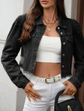 Washed casual raw-edge cropped denim jacket