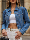 Washed casual raw-edge cropped denim jacket