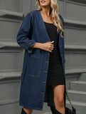 Washed denim long cardigan jacket