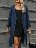 Washed denim long cardigan jacket