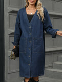 Washed denim long cardigan jacket