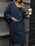 Washed denim long cardigan jacket