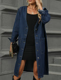 Washed denim long cardigan jacket