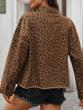 Loose-fitting leopard print denim cropped jacket