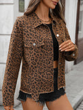 Loose-fitting leopard print denim cropped jacket