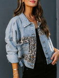 Fashionable printed patchwork ripped denim jacket