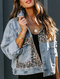 Fashionable printed patchwork ripped denim jacket
