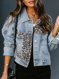 Fashionable printed patchwork ripped denim jacket