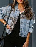 Fashionable printed patchwork ripped denim jacket