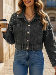 Beaded Loose Fit Cropped Denim Jacket_CWJJ00130
