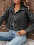 Beaded Loose Fit Cropped Denim Jacket_CWJJ00130