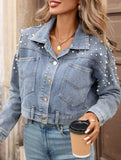 Beaded Loose Fit Cropped Denim Jacket_CWJJ00130