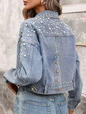 Beaded Loose Fit Cropped Denim Jacket_CWJJ00130