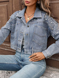 Beaded Loose Fit Cropped Denim Jacket_CWJJ00130