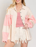 Retro washed color-blocked frayed denim jacket for women_CWJJ00136