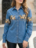 Retro denim collared shirt and printed denim jacket_CWJJ00137