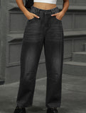 Washed loose-fitting cropped jeans