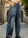 Washed loose-fitting cropped jeans