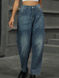Washed loose-fitting cropped jeans