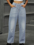 Washed loose-fitting cropped jeans