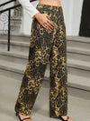 Washed leopard print denim straight-leg trousers