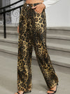 Washed leopard print denim straight-leg trousers