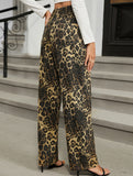 Washed leopard print denim straight-leg trousers