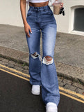 Ripped bootcut wide-leg jeans