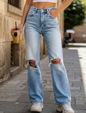 Ripped bootcut wide-leg jeans