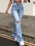 Ripped bootcut wide-leg jeans