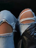 Ripped bootcut wide-leg jeans