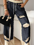 Personalized ripped lace-up jeans