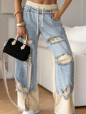 Personalized ripped lace-up jeans