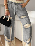 Personalized ripped lace-up jeans