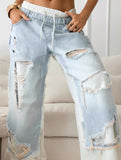 Personalized ripped lace-up jeans
