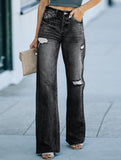 Casual ripped wide-leg jeans