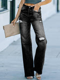 Casual ripped wide-leg jeans