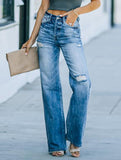 Casual ripped wide-leg jeans